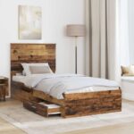 vidaXL Rám postele Staré drevo 90 x 190 cm Kompozitné drevo – Obrázok 3