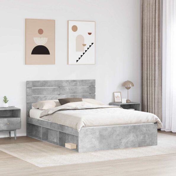 vidaXL Rám postele Betónová šedá 150 x 200 cm Masívne borovicové drevo – Obrázok 3