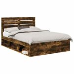 vidaXL Rám postele Dymová dub 150 x 200 cm Masívne borovicové drevo – Obrázok 2