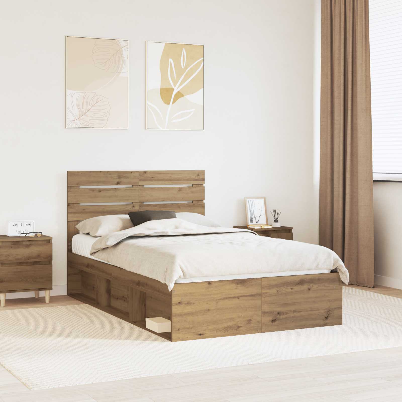 3411430_1.jpg vidaXL Rám postele s čelnou doskou Remeselnícky dub 135 x 190 cm – Obrázok 1
