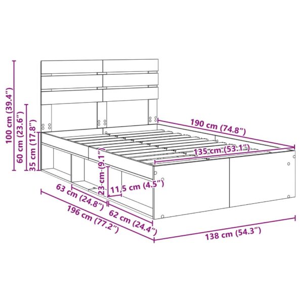 vidaXL Rám postele s čelnou doskou Remeselnícky dub 135 x 190 cm – Obrázok 13