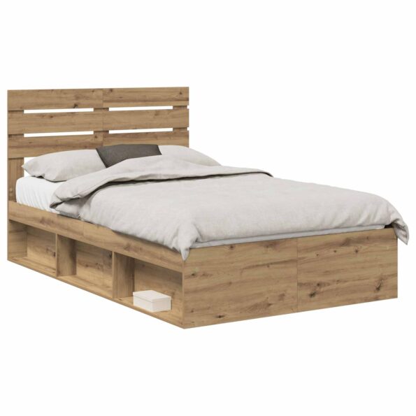 vidaXL Rám postele s čelnou doskou Remeselnícky dub 135 x 190 cm – Obrázok 2