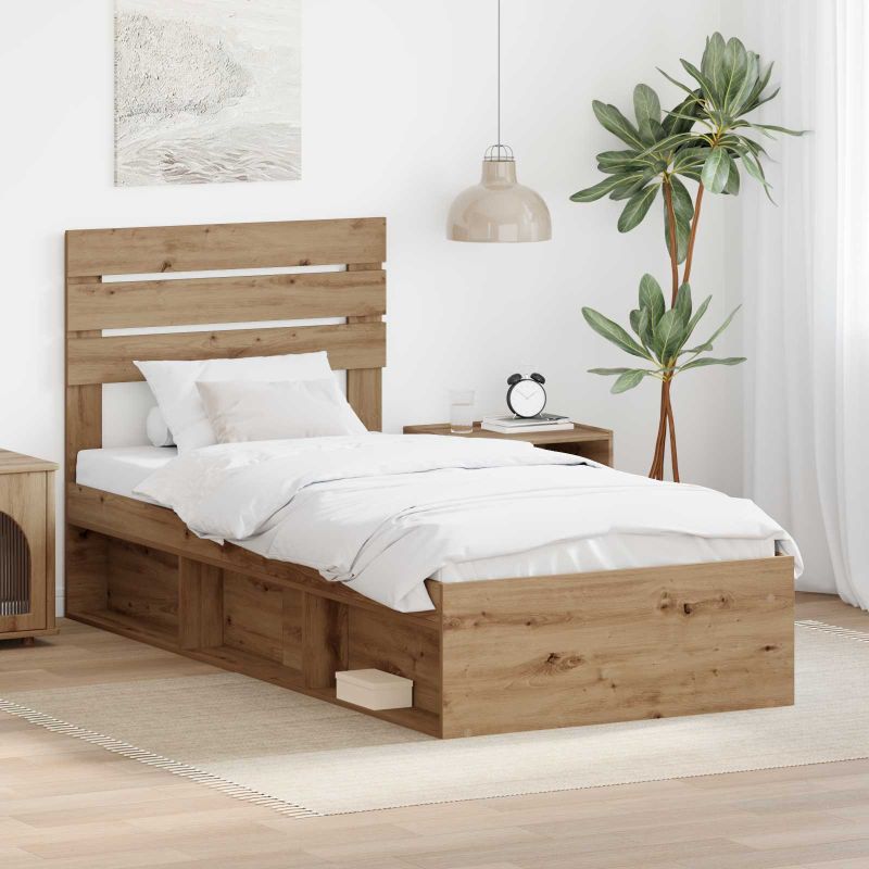 3411470_1.jpg vidaXL Rám postele s čelnou doskou Remeselnícky dub 90 x 190 cm – Obrázok 1
