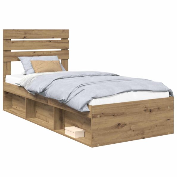 vidaXL Rám postele s čelnou doskou Remeselnícky dub 90 x 190 cm – Obrázok 2