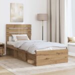 vidaXL Rám postele s čelnou doskou Remeselnícky dub 90 x 190 cm – Obrázok 3