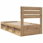 vidaXL Rám postele s čelnou doskou Remeselnícky dub 90 x 190 cm – Obrázok 9