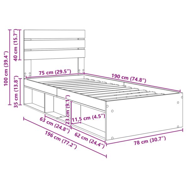 vidaXL Rám postele Čierna 75 x 190 cm Masívne borovicové drevo – Obrázok 13