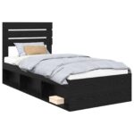 vidaXL Rám postele Čierna 75 x 190 cm Masívne borovicové drevo – Obrázok 2