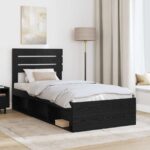 vidaXL Rám postele Čierna 75 x 190 cm Masívne borovicové drevo – Obrázok 3