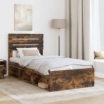 vidaXL Rám postele Dymová dub 75 x 190 cm Masívne borovicové drevo – Obrázok 3