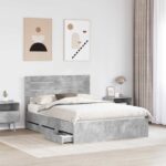 vidaXL Rám postele Betónová šedá 150 x 200 cm Inžinierske drevo – Obrázok 3