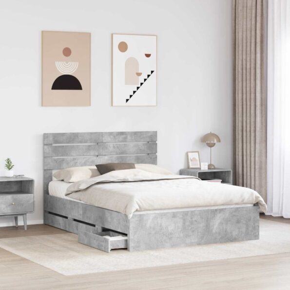 vidaXL Rám postele Betónová šedá 150 x 200 cm Inžinierske drevo – Obrázok 3