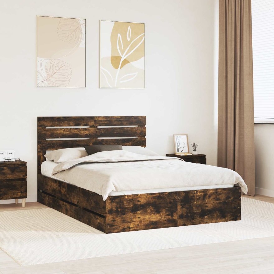 3411497_1.jpg vidaXL Rám postele Dymová dub 150 x 200 cm Inžinierske drevo – Obrázok 1