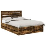 vidaXL Rám postele Dymová dub 150 x 200 cm Inžinierske drevo – Obrázok 2