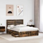 vidaXL Rám postele Dymová dub 150 x 200 cm Inžinierske drevo – Obrázok 3