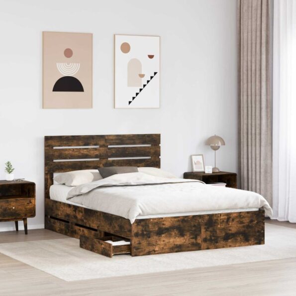 vidaXL Rám postele Dymová dub 150 x 200 cm Inžinierske drevo – Obrázok 3