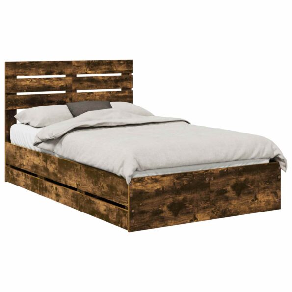 vidaXL Rám postele Dymová dub 120 x 200 cm Inžinierske drevo – Obrázok 2