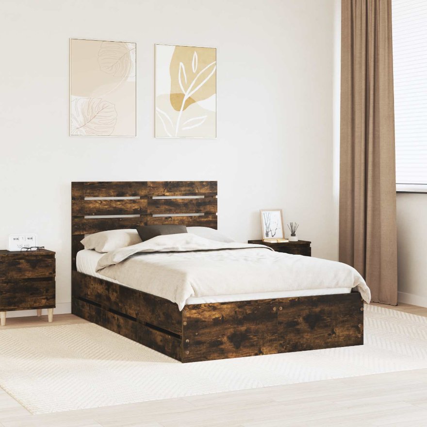 3411522_1.jpg vidaXL Rám postele Dymová dub 120 x 190 cm Inžinierske drevo – Obrázok 1