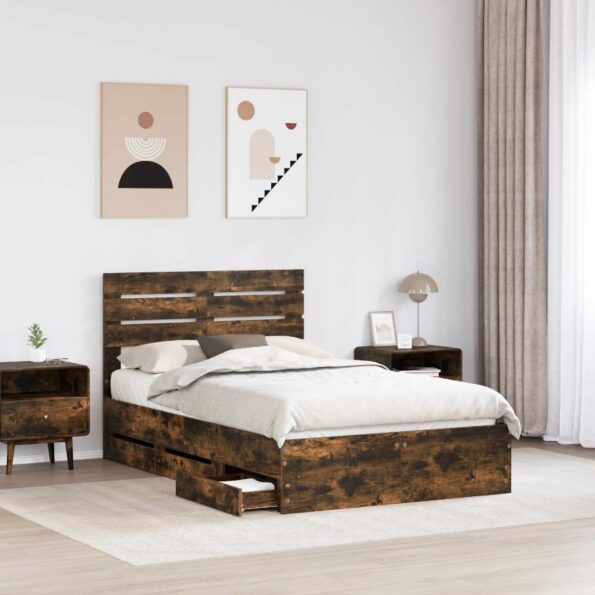 vidaXL Rám postele Dymová dub 120 x 190 cm Inžinierske drevo – Obrázok 3