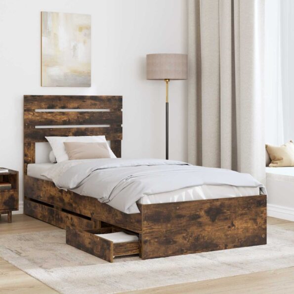 vidaXL Rám postele Dymová dub 100 x 200 cm Inžinierske drevo – Obrázok 3