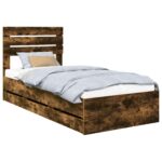 vidaXL Rám postele Dymová dub 90 x 190 cm Inžinierske drevo – Obrázok 2