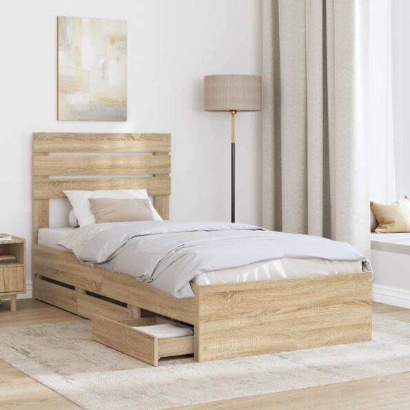 vidaXL Rám postele Sonoma dub 75 x 190 cm Inžinierske drevo – Obrázok 3