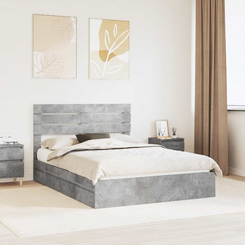 3411561_1.jpg vidaXL Úložná posteľ Betónová šedá 150 x 200 cm Kompozitné drevo – Obrázok 1
