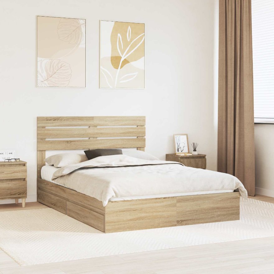 3411565_1.jpg vidaXL Úložná posteľ Sonoma dub 140 x 200 cm Kompozitné drevo – Obrázok 1