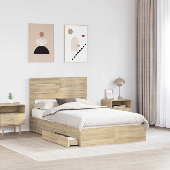 vidaXL Úložná posteľ Sonoma dub 120 x 200 cm Kompozitné drevo – Obrázok 3