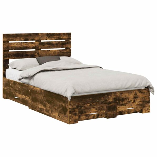vidaXL Rám postele Dymová dub 135 x 190 cm Kompozitné drevo – Obrázok 2