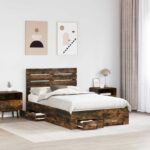 vidaXL Rám postele Dymová dub 135 x 190 cm Kompozitné drevo – Obrázok 3