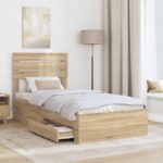 vidaXL Rám postele Sonoma dub a striebro 75 x 190 cm Kompozitné drevo – Obrázok 3
