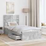 vidaXL Rám postele so zásuvkou Betónová sivá a striebro 70 x 190 cm – Obrázok 3