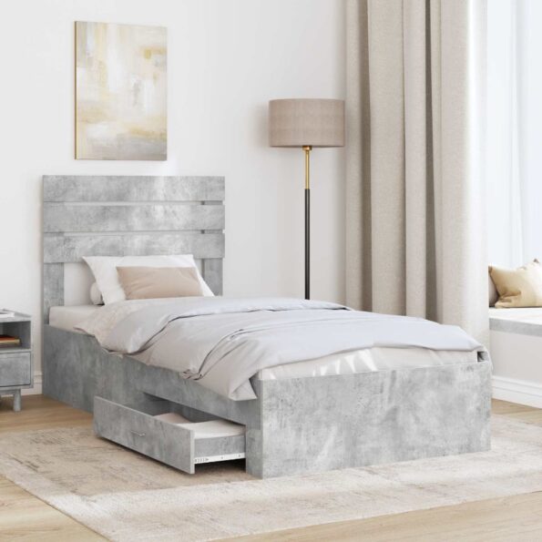vidaXL Rám postele so zásuvkou Betónová sivá a striebro 70 x 190 cm – Obrázok 3