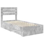 vidaXL Rám postele so zásuvkou Betónová sivá a striebro 70 x 190 cm – Obrázok 4