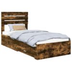 vidaXL Rám postele Dymový dub a striebro 75 x 190 cm Kompozitné drevo – Obrázok 2