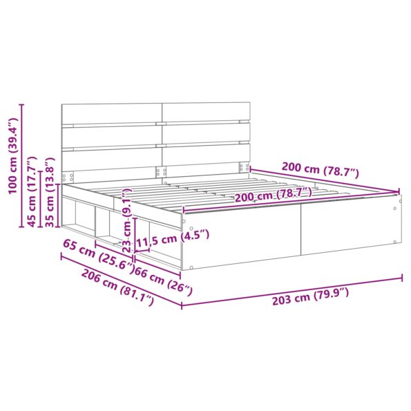 vidaXL Rám postele Biela 200 x 200 cm Masívne borovicové drevo – Obrázok 13