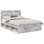 vidaXL Rám postele Betónová 140 x 190 cm Masívne borovicové drevo – Obrázok 2