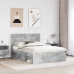 vidaXL Rám postele Betónová 140 x 190 cm Masívne borovicové drevo – Obrázok 3