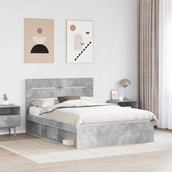 vidaXL Rám postele Betónová 140 x 190 cm Masívne borovicové drevo – Obrázok 3