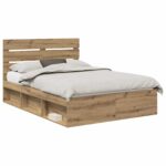 vidaXL Rám postele s čelnou doskou Remeselnícky dub 140 x 190 cm – Obrázok 2