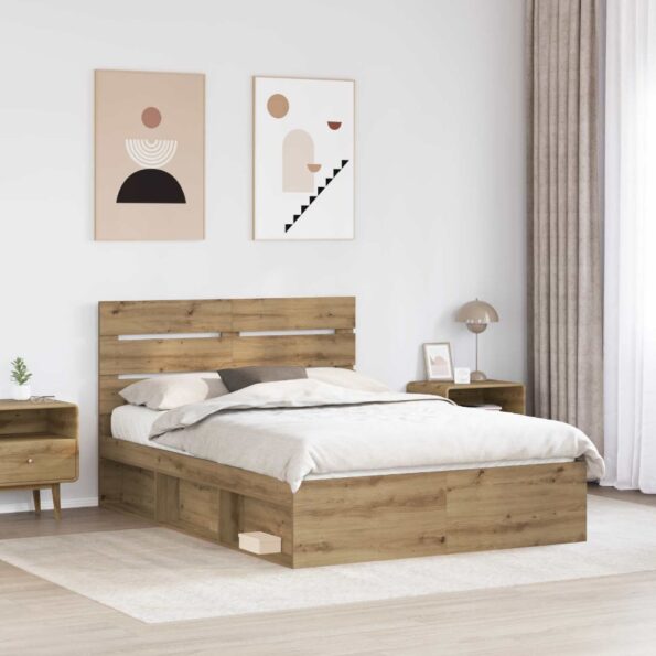 vidaXL Rám postele s čelnou doskou Remeselnícky dub 140 x 190 cm – Obrázok 3