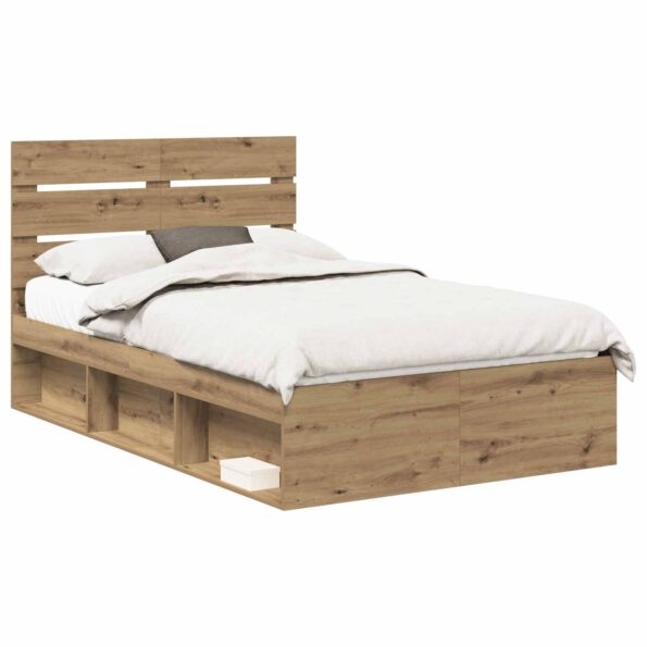 vidaXL Rám postele s čelnou doskou Remeselnícky dub 135 x 190 cm – Obrázok 2