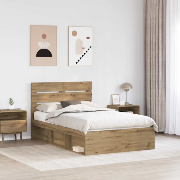 vidaXL Rám postele s čelnou doskou Remeselnícky dub 120 x 200 cm – Obrázok 3