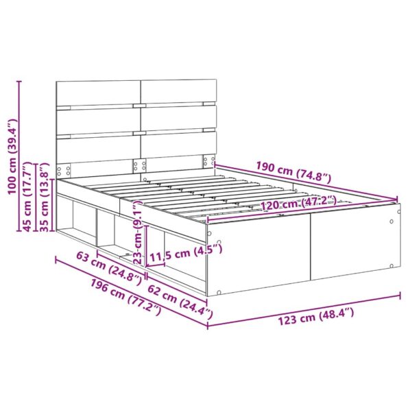 vidaXL Rám postele s čelnou doskou Remeselnícky dub 120 x 190 cm – Obrázok 13