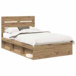 vidaXL Rám postele s čelnou doskou Remeselnícky dub 120 x 190 cm – Obrázok 2