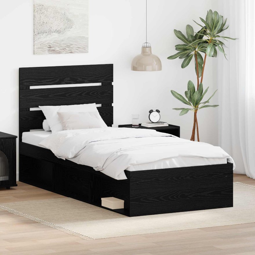 3411777_1.jpg vidaXL Rám postele Čierna 100 x 200 cm Masívne borovicové drevo – Obrázok 1