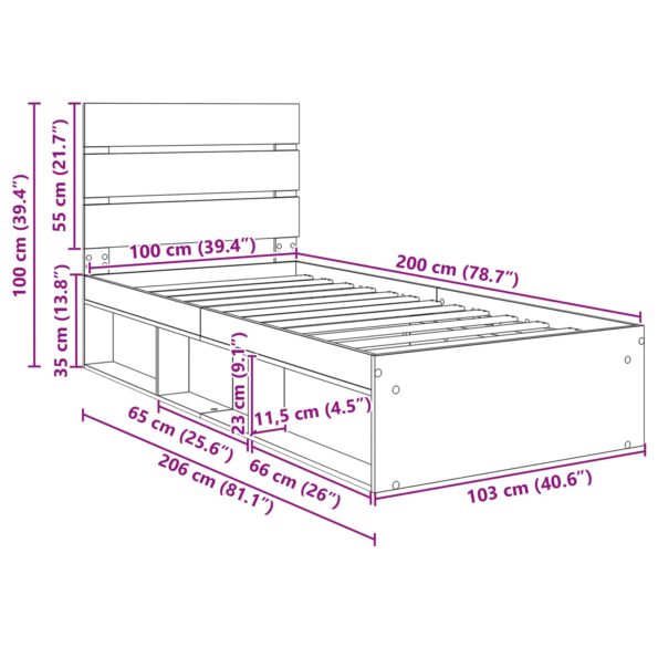 vidaXL Rám postele Čierna 100 x 200 cm Masívne borovicové drevo – Obrázok 13