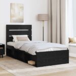 vidaXL Rám postele Čierna 100 x 200 cm Masívne borovicové drevo – Obrázok 3
