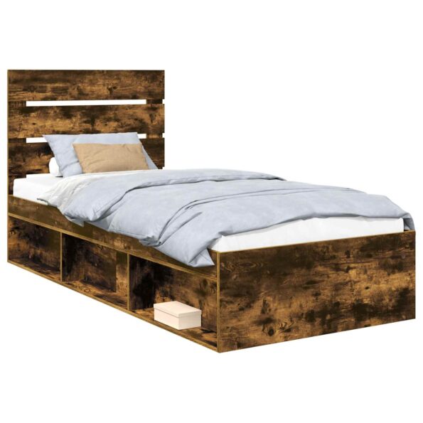 vidaXL Rám postele Dymová dub 100 x 200 cm Masívne borovicové drevo – Obrázok 2